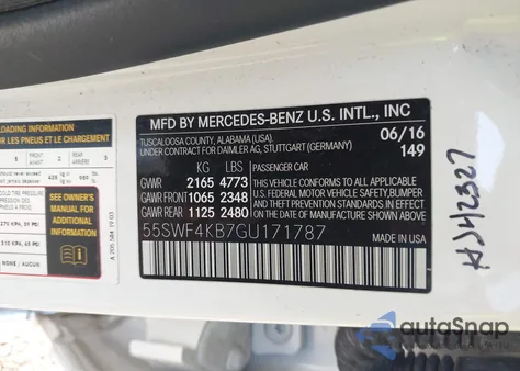 2016 Mercedes-Benz C 300 4Matic from USA, damaged, VIN 55SWF4KB7GU171787